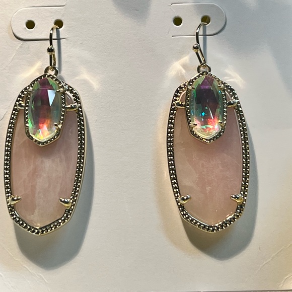 NWT Kendra Scott RARE & Retired Emmy Earrings Rose Quartz, Dichroic Yellow Gold - Picture 16 of 17